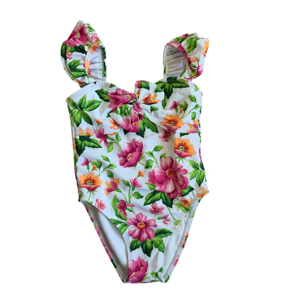Janie and Jack Dahlia Ruffle Floral Swimsuit Girls 2T NWOT